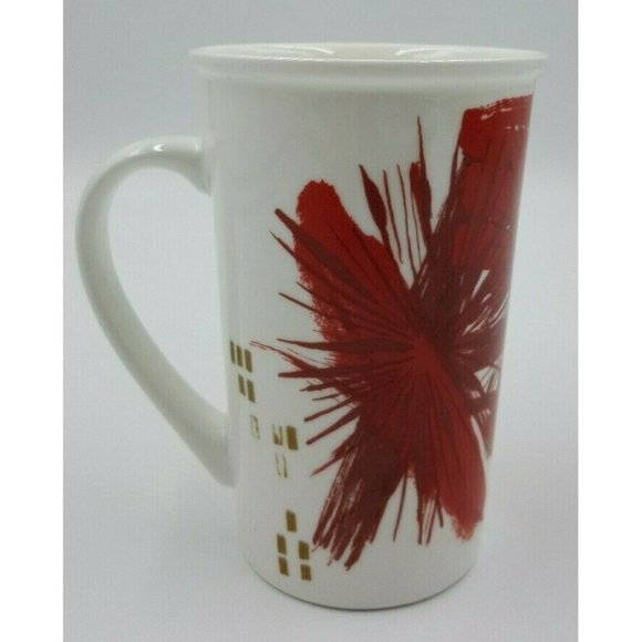 Starbucks Coffee Mug Cup 12 Oz 2014 Christmas White Red Gold Splash Tall - Picture 3 of 5